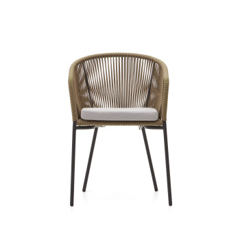 Silla Yanet en cuerda beige y patas de acero galvanizado.