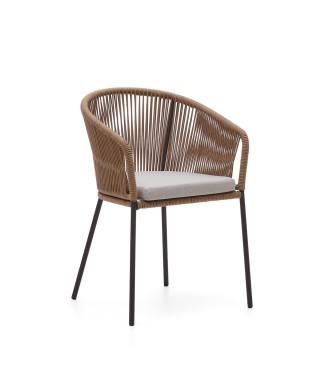 Silla Yanet en cuerda beige y patas de acero galvanizado.