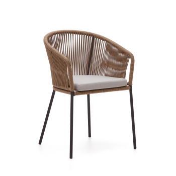Silla Yanet en cuerda beige y patas de acero galvanizado.
