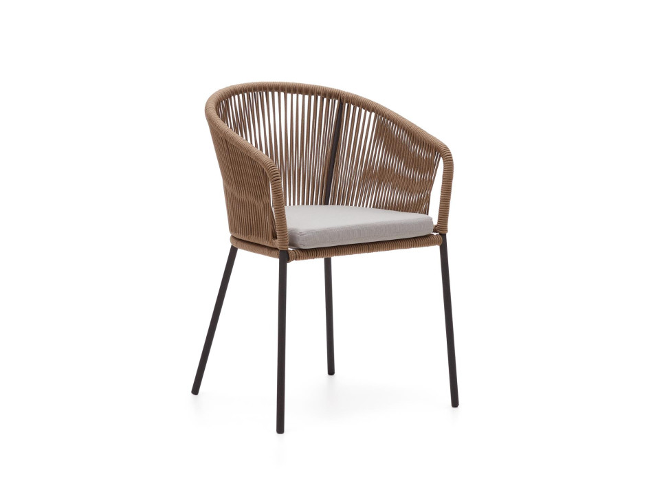 Silla Yanet en cuerda beige y patas de acero galvanizado.