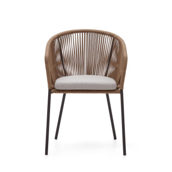 Silla Yanet en cuerda beige y patas de acero galvanizado.