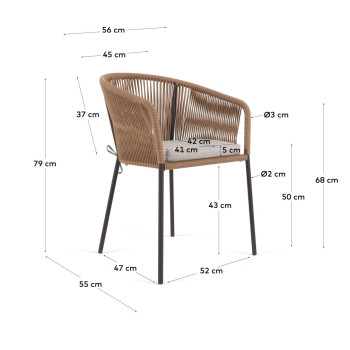 Silla Yanet en cuerda beige y patas de acero galvanizado.
