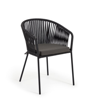 Silla Yanet en cuerda negra y patas de acero galvanizado