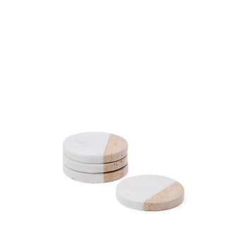 Juego de 4 posavasos Nivol en mármol blanco y negro y travertino