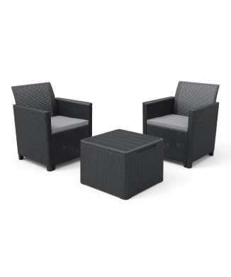 SET DE BALCÓN KETER CLAIRE Mesa de centro de jardín y 2 sillones