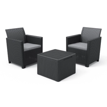 SET DE BALCÓN KETER CLAIRE Mesa de centro de jardín y 2 sillones