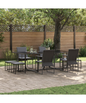 Juego de 9 taburetes de jardín de textileno negro y gris oscuro