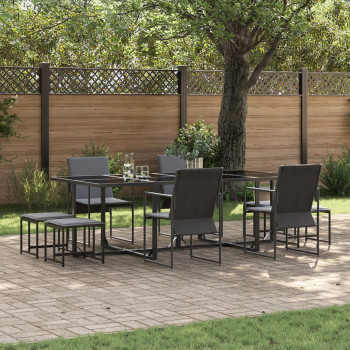 Juego de 9 taburetes de jardín de textileno negro y gris oscuro