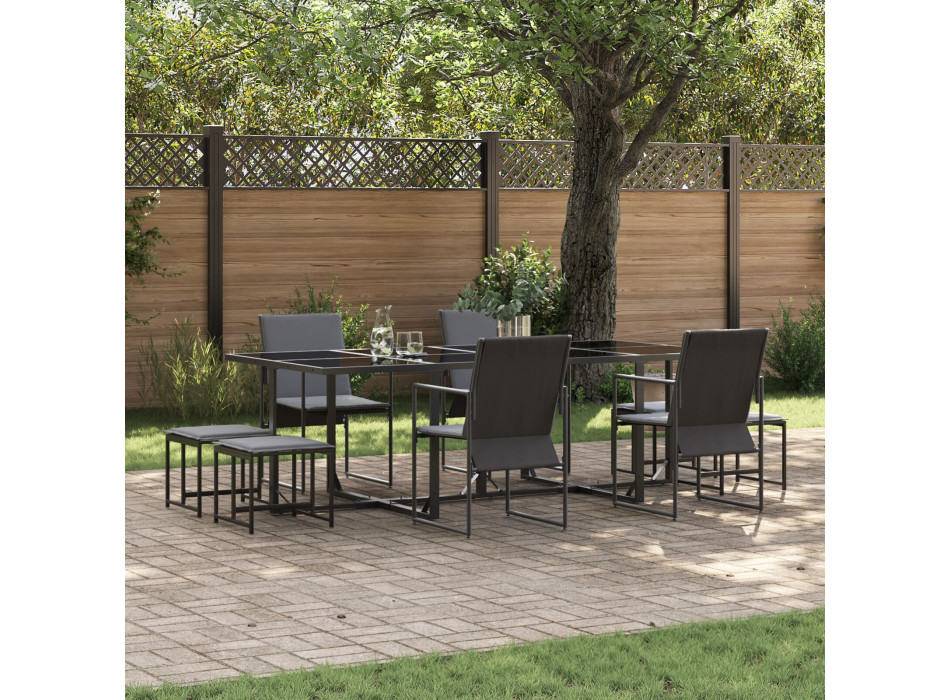 Juego de 9 taburetes de jardín de textileno negro y gris oscuro