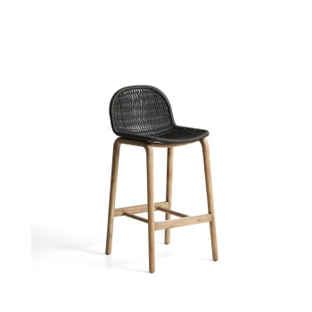 Taburete Alipa de madera maciza de acacia y cuerda.