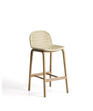 Taburete Alipa de madera maciza de acacia y cuerda.