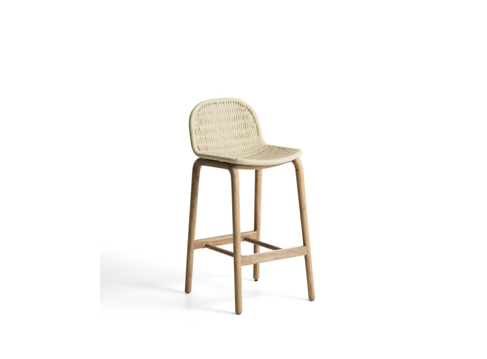 Taburete Alipa de madera maciza de acacia y cuerda.