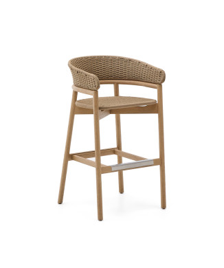 Taburete Arinella en madera maciza de acacia, acabado natural y cuerda beige 75 cm FSC 100%