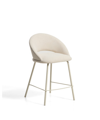 Taburete Bonali en chenilla beige con patas de metal beige. Certificación FSC Mix. 65 cm.