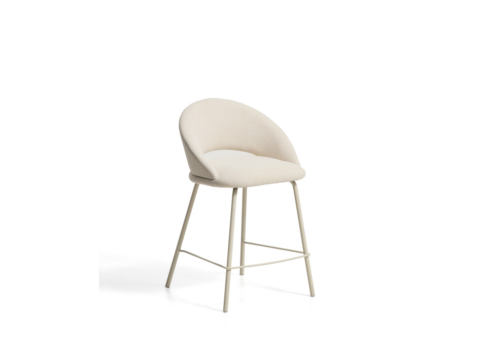 Taburete Bonali en chenilla beige con patas de metal beige. Certificación FSC Mix. 65 cm.