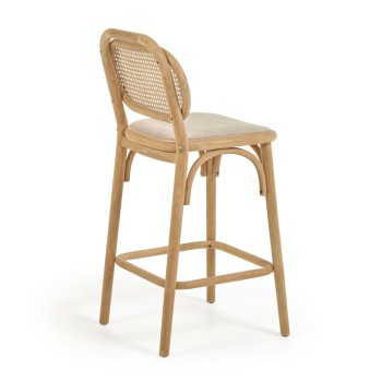 Taburete Doriane, madera maciza de roble, acabado natural, asiento acolchado, 65 cm