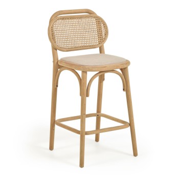 Taburete Doriane, madera maciza de roble, acabado natural, asiento acolchado, 65 cm