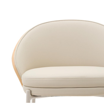 Taburete Eamy en piel sintética beige, chapa de fresno, acabado natural, 65 cm