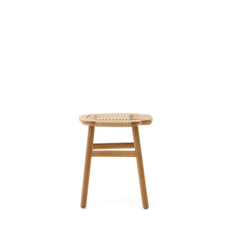 Taburete Enit de cuerda de papel beige y madera maciza de roble con acabado natural, 43 cm. Crédito FSC Mixto.