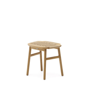 Taburete Enit de cuerda de papel beige y madera maciza de roble con acabado natural, 43 cm. Crédito FSC Mixto.