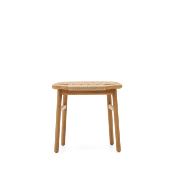 Taburete Enit de cuerda de papel beige y madera maciza de roble con acabado natural, 43 cm, FSC Mix Credit