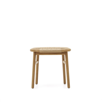Taburete Enit de cuerda de papel beige y madera maciza de roble con acabado natural, 43 cm, FSC Mix Credit