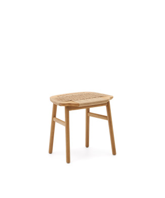 Taburete Enit de cuerda de papel beige y madera maciza de roble con acabado natural, 43 cm, FSC Mix Credit