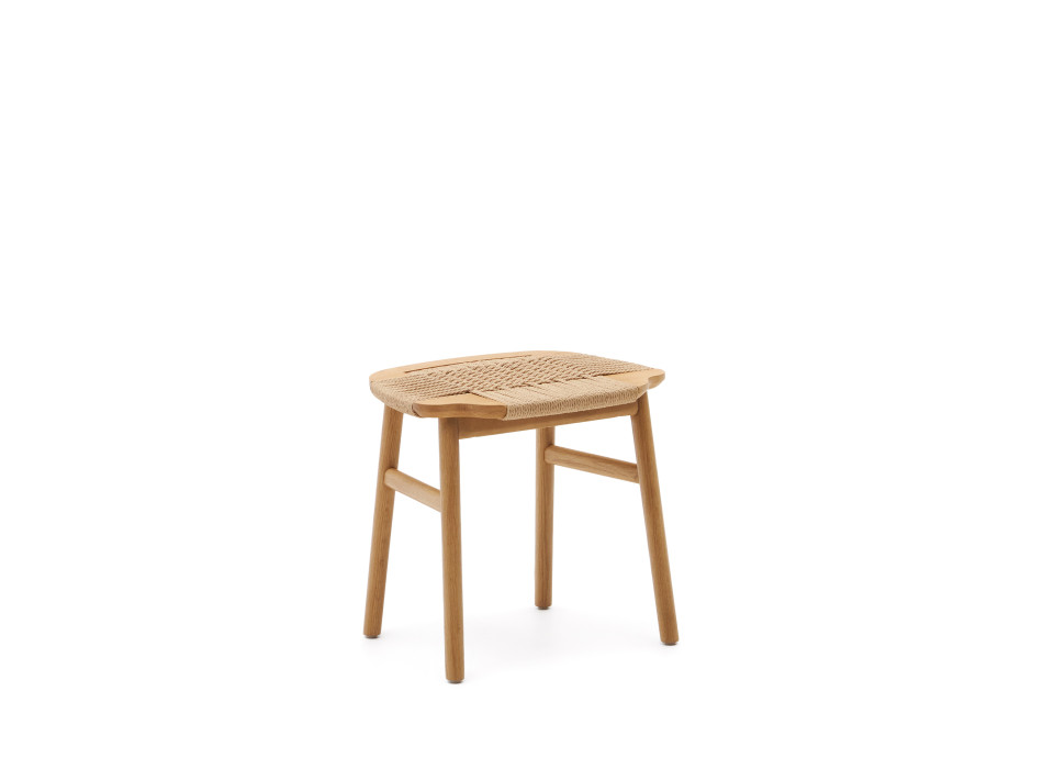 Taburete Enit de cuerda de papel beige y madera maciza de roble con acabado natural, 43 cm, FSC Mix Credit