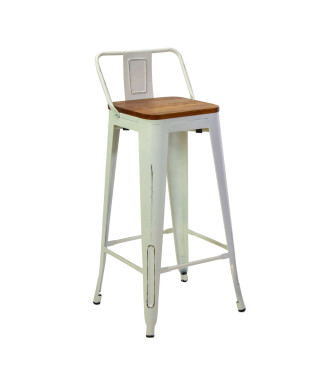 Taburete New Bristol de hierro blanco con asiento de madera, 42x42 cm, h77/94 cm, Vacchetti