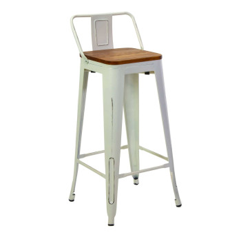 Taburete New Bristol de hierro blanco con asiento de madera, 42x42 cm, h77/94 cm, Vacchetti