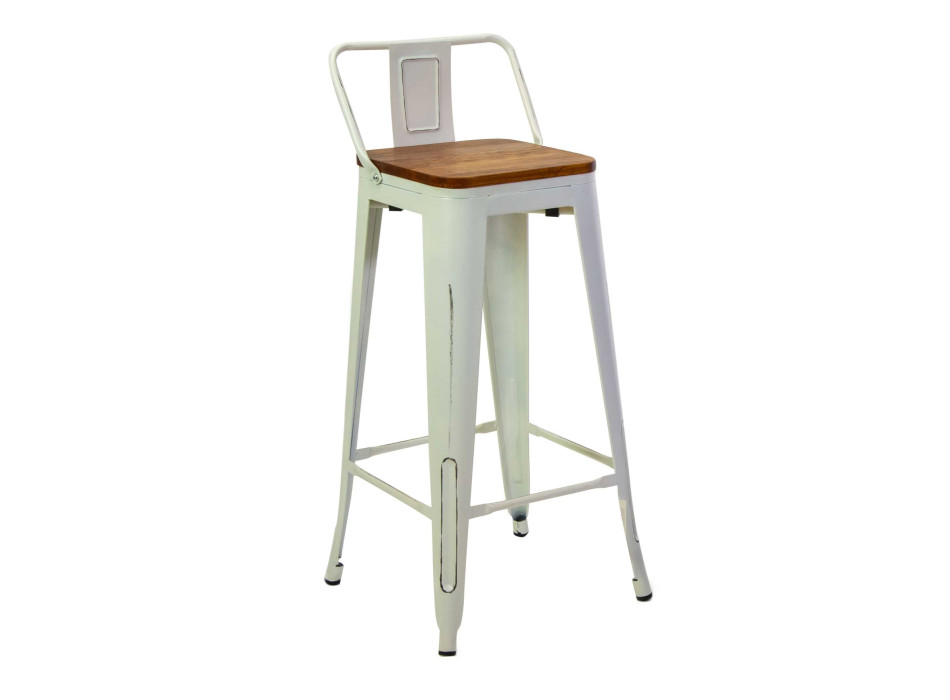Taburete New Bristol de hierro blanco con asiento de madera, 42x42 cm, h77/94 cm, Vacchetti