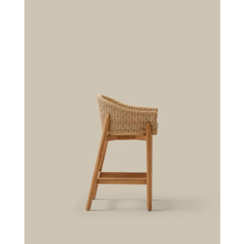 Taburete Galea de madera maciza de teca y ratán sintético, 65 cm, certificado FSC 100%.