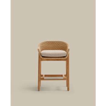 Taburete Galea de madera maciza de teca y ratán sintético, 65 cm, certificado FSC 100%.