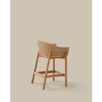 Taburete Galea de madera maciza de teca y ratán sintético, 65 cm, certificado FSC 100%.