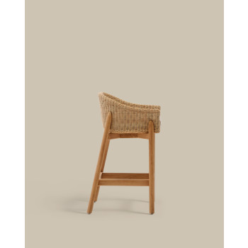 Taburete Galea de madera maciza de teca y ratán sintético, 75 cm, certificado FSC 100%.