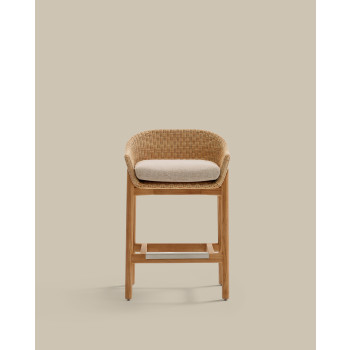 Taburete Galea de madera maciza de teca y ratán sintético, 75 cm, certificado FSC 100%.