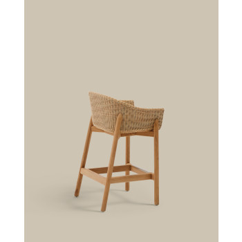 Taburete Galea de madera maciza de teca y ratán sintético, 75 cm, certificado FSC 100%.