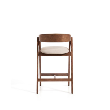 Taburete Godia en chenilla beige y chapa de roble con acabado