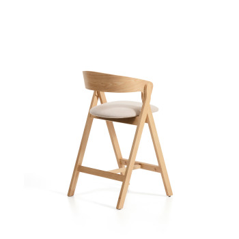 Taburete Godia en chenilla beige y chapa de roble con acabado