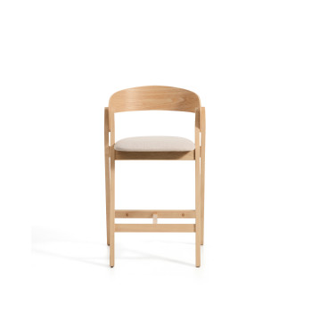 Taburete Godia en chenilla beige y chapa de roble con acabado
