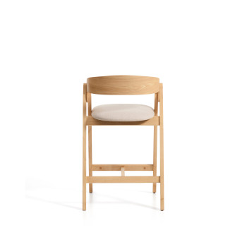 Taburete Godia en chenilla beige y chapa de roble con acabado