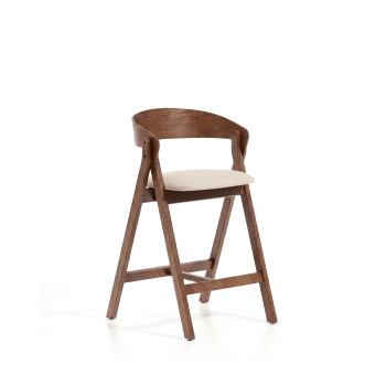 Taburete Godia en chenilla beige y chapa de roble con acabado