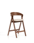 Taburete Godia en chenilla beige y chapa de roble con acabado