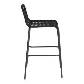 Taburete Lambton en cuerda negra y acero con acabado negro, altura 74 cm.