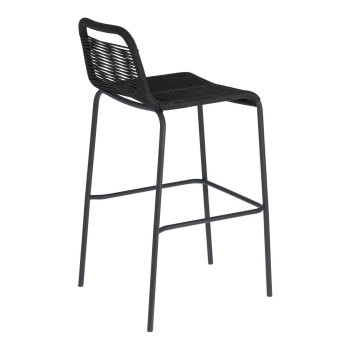 Taburete Lambton en cuerda negra y acero con acabado negro, altura 74 cm.