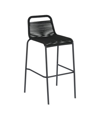 Taburete Lambton en cuerda negra y acero con acabado negro, altura 74 cm.
