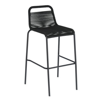 Taburete Lambton en cuerda negra y acero con acabado negro, altura 74 cm.