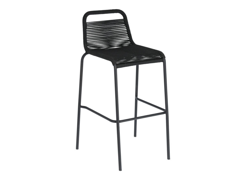 Taburete Lambton en cuerda negra y acero con acabado negro, altura 74 cm.