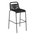 Taburete Lambton en cuerda negra y acero con acabado negro, altura 74 cm, PROMOCIÓN