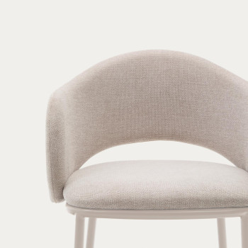 Taburete Maina en chenilla beige y patas de acero con acabado beige FSC Mix Crédito 65 cm